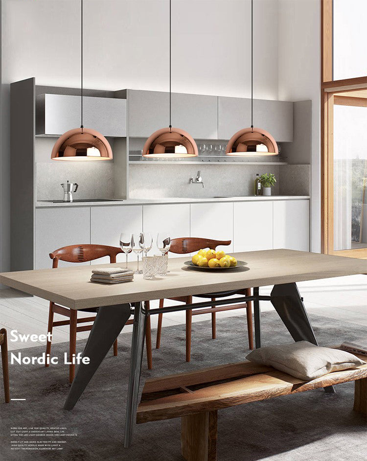 Simplicité ombragée plafonnier Light Metal Dinning Room Down Lighting Pendentif en or rose