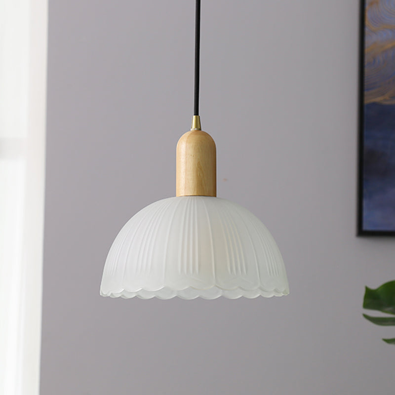 Witte koepelvormige hanglamp plafondlicht minimalistische stijl houten hanglamp lamp