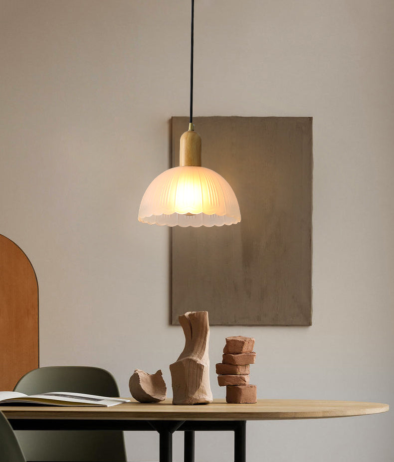 Witte koepelvormige hanglamp plafondlicht minimalistische stijl houten hanglamp lamp
