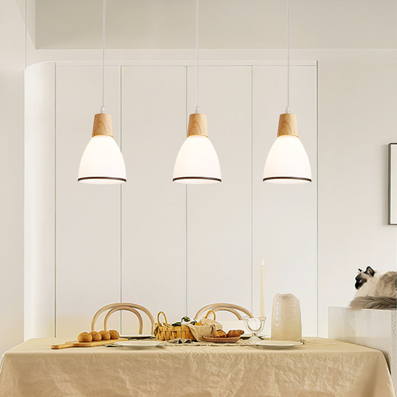 Kegelvormige eetkamer hanglampje lichtkit houten moderne stijl hangend plafondlicht in wit