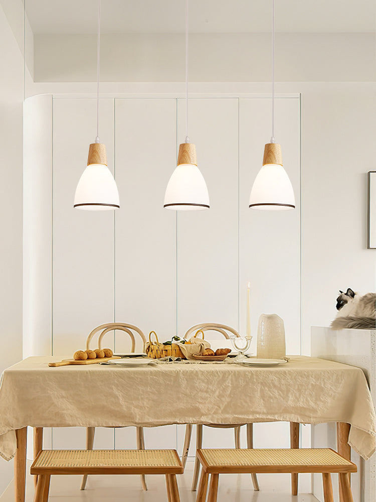 Kegelvormige eetkamer hanglampje lichtkit houten moderne stijl hangend plafondlicht in wit