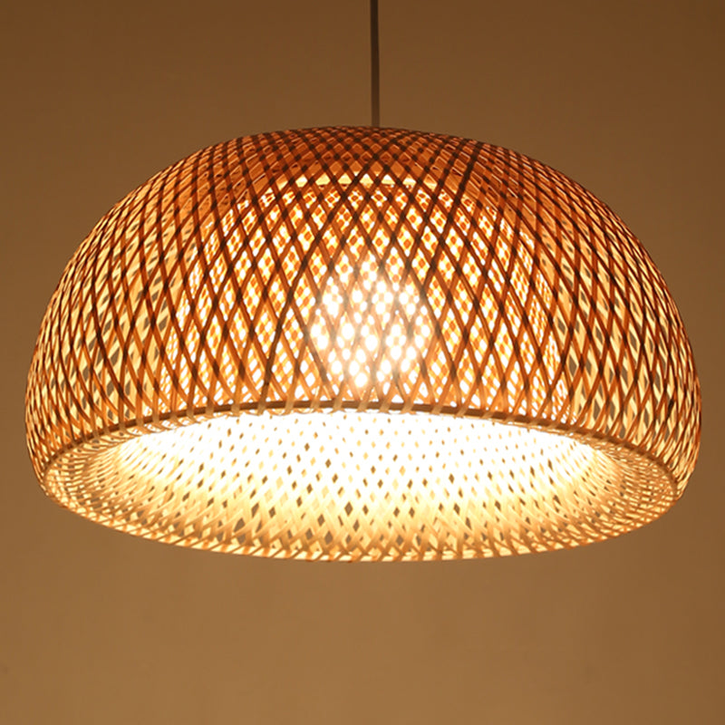 Asia Style Half-Circle Pendant Lighting Fixture Rattan Restaurant Pendant Light Kit in Beige