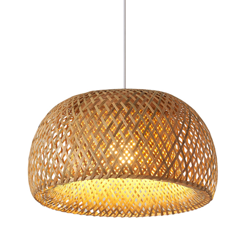 Asia Style Half-Circle Pendant Lighting Fixture Rattan Restaurant Pendant Light Kit in Beige