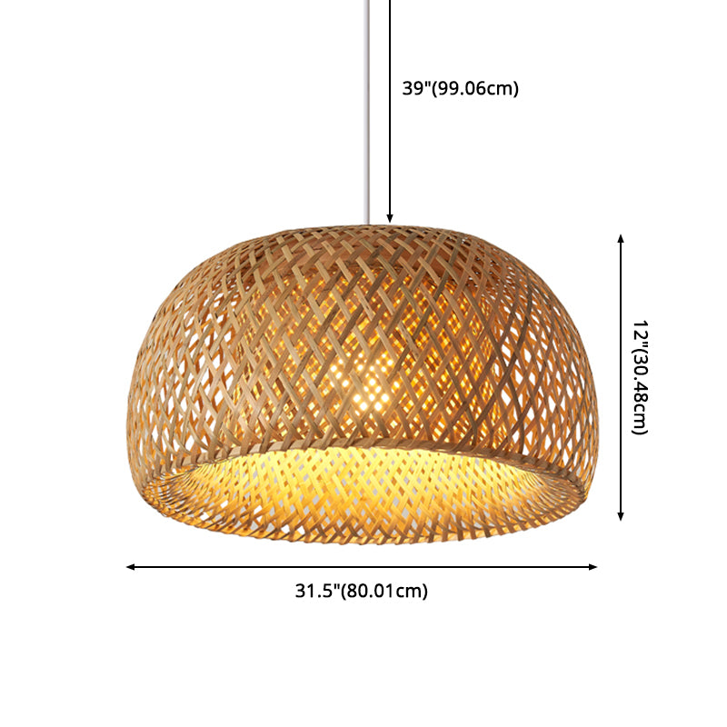 Asia Style Half-Circle Pendant Lighting Fixture Rattan Restaurant Pendant Light Kit in Beige