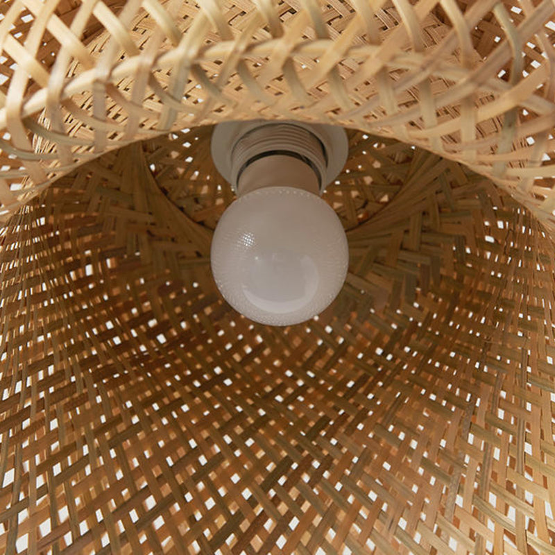 Asia Style Half-Circle Pendant Lighting Fixture Rattan Restaurant Pendant Light Kit in Beige