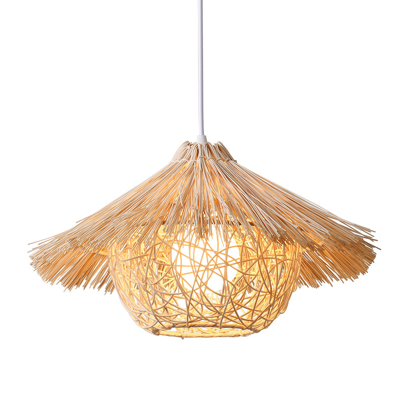 Rattan Nest-Shaped Pendant Light Fixture Asia Style Hanging Ceiling Light for Restaurant