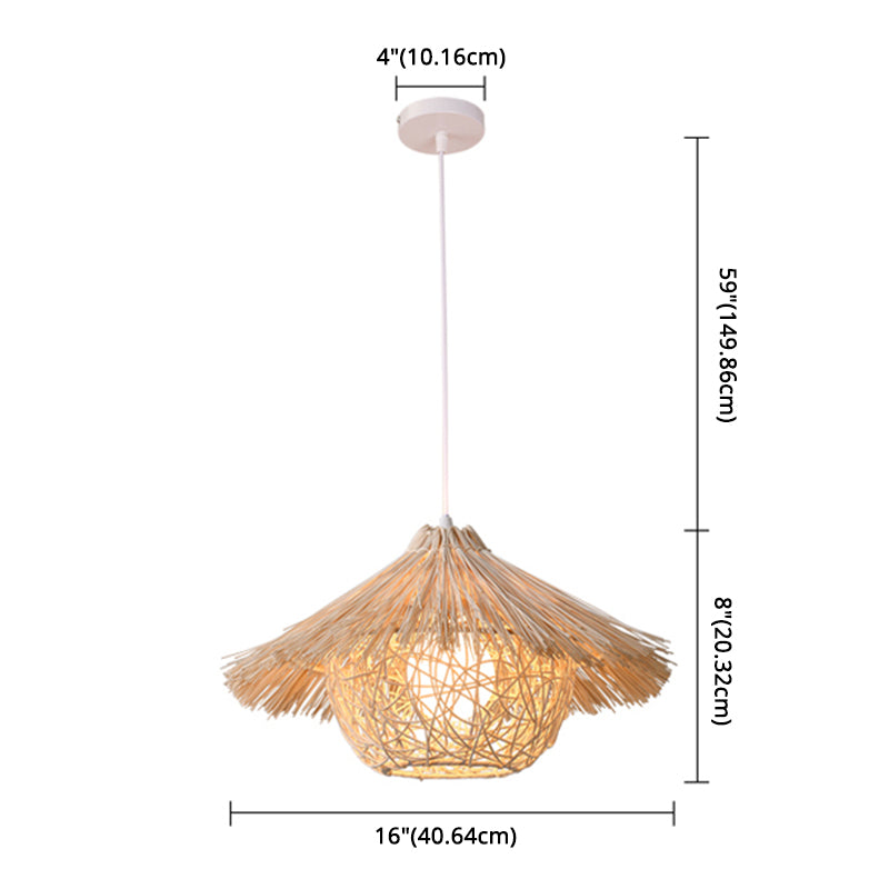 Rattan Nest-Shaped Pendant Light Fixture Asia Style Hanging Ceiling Light for Restaurant