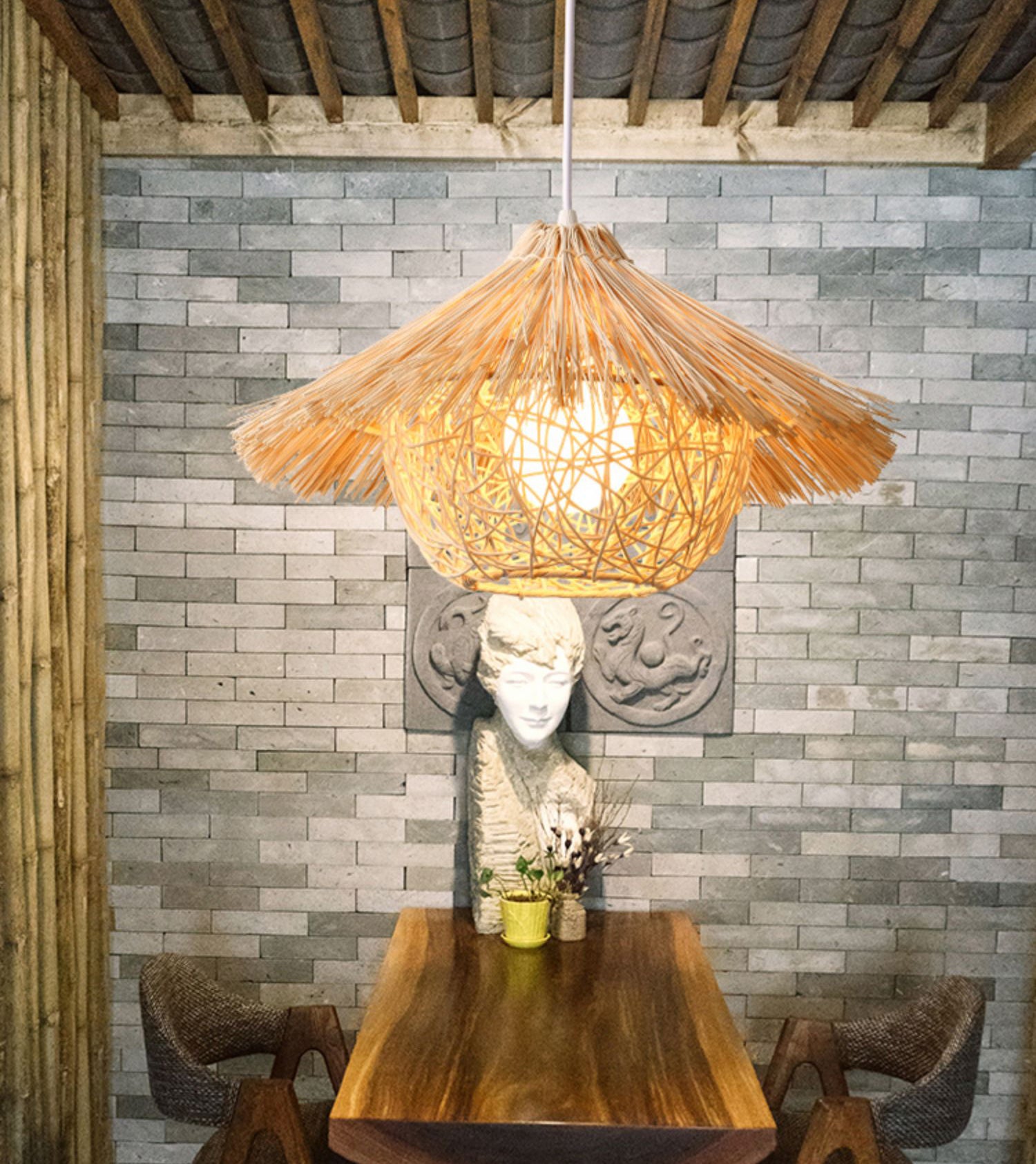 Rattan Nest-Shaped Pendant Light Fixture Asia Style Hanging Ceiling Light for Restaurant