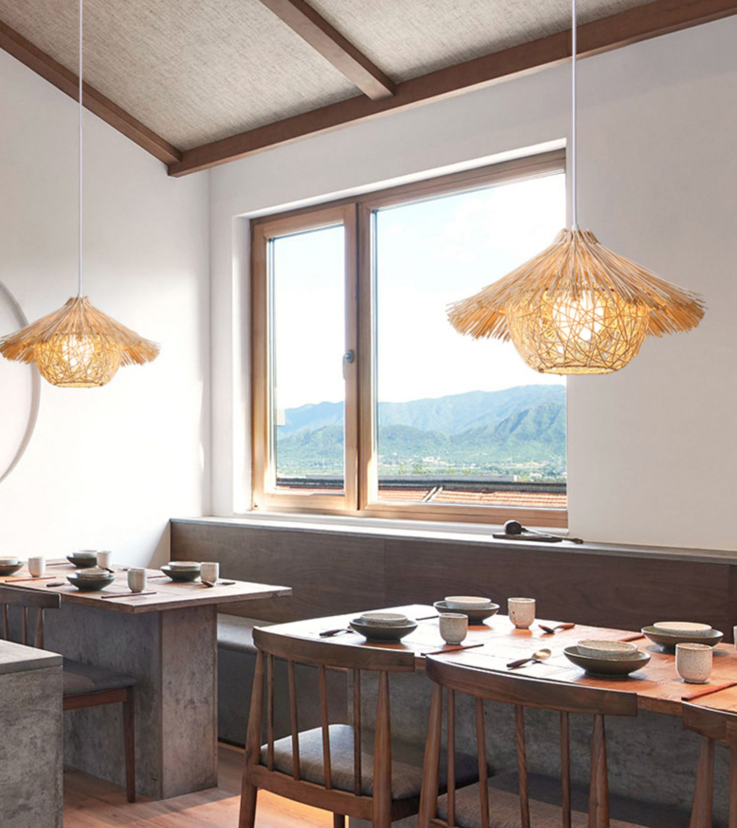 Rattan Nest-Shaped Pendant Light Fixture Asia Style Hanging Ceiling Light for Restaurant