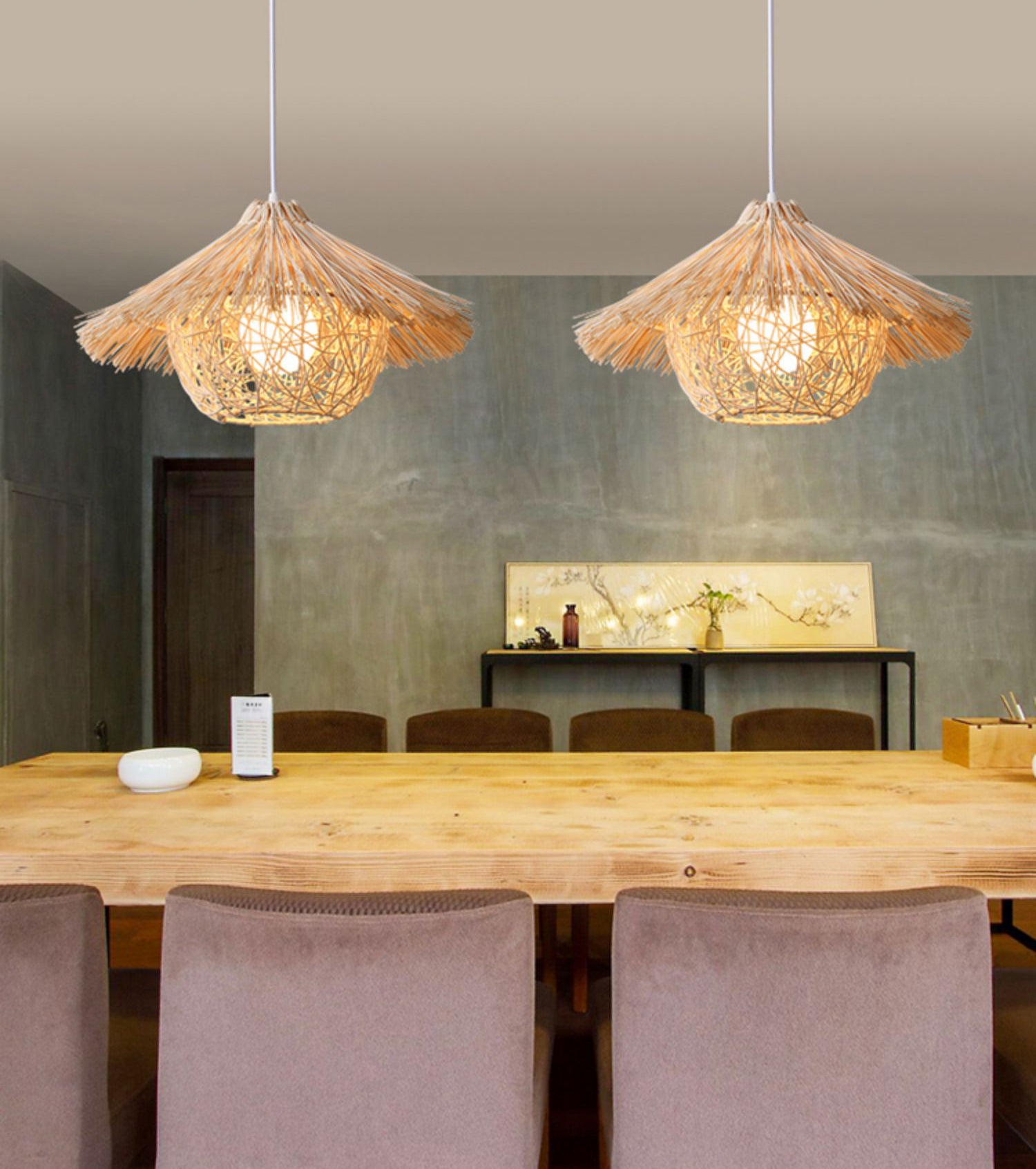 Rattan Nest-Shaped Pendant Light Fixture Asia Style Hanging Ceiling Light for Restaurant