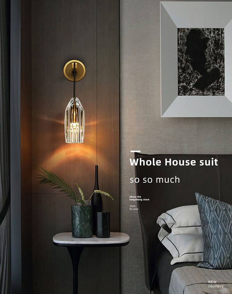 Crystal Gold LED Wall Lamp in Modern Luxury Style Copper Hanging Wall Sconce for Interior Spaces
