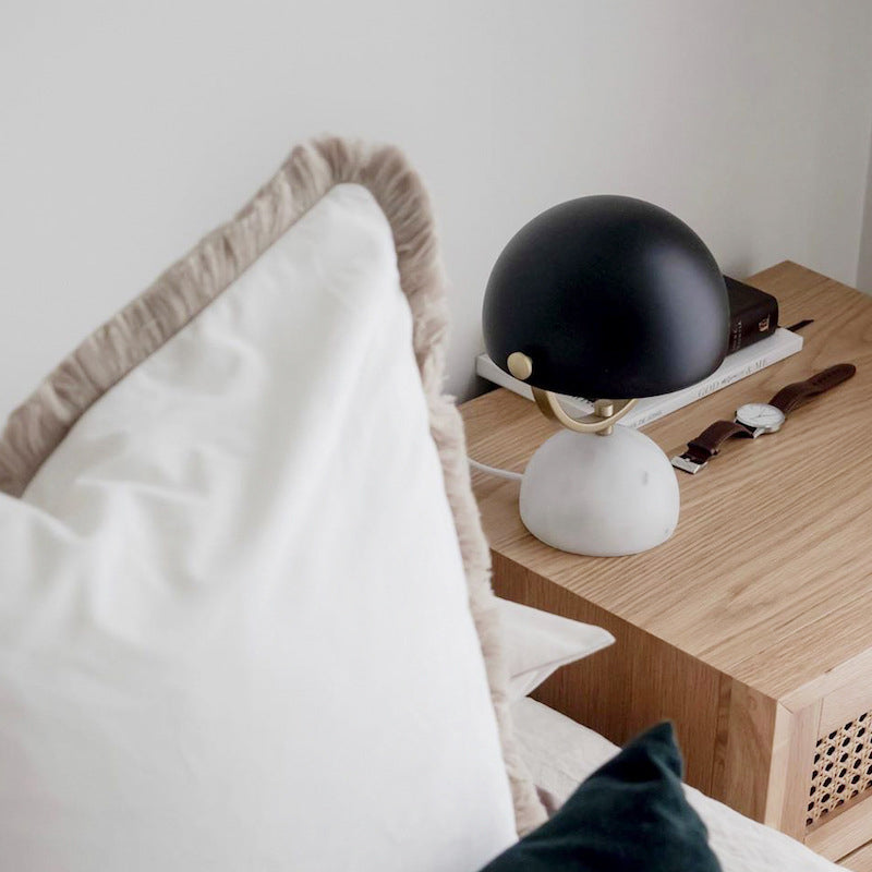 Hemispherical Bedside Table Lighting Metal 1 Bulb Postmodern Nightstand Light in Black
