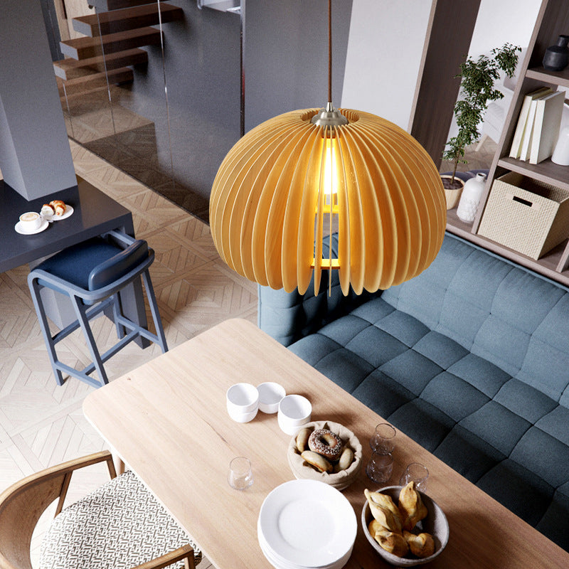 1 Light Pumpkin Hanging Ceiling Lights Creative Modern Wood Pendant for Clothing Store