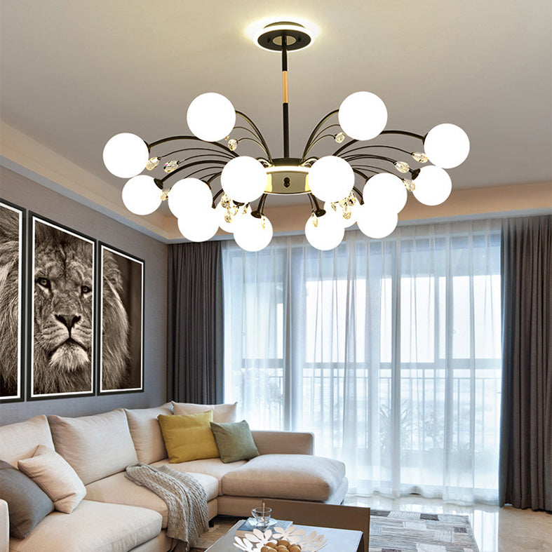 Modern Simplicity Round Ceiling Chandelier Milk Glass Hanging Light for Living Room