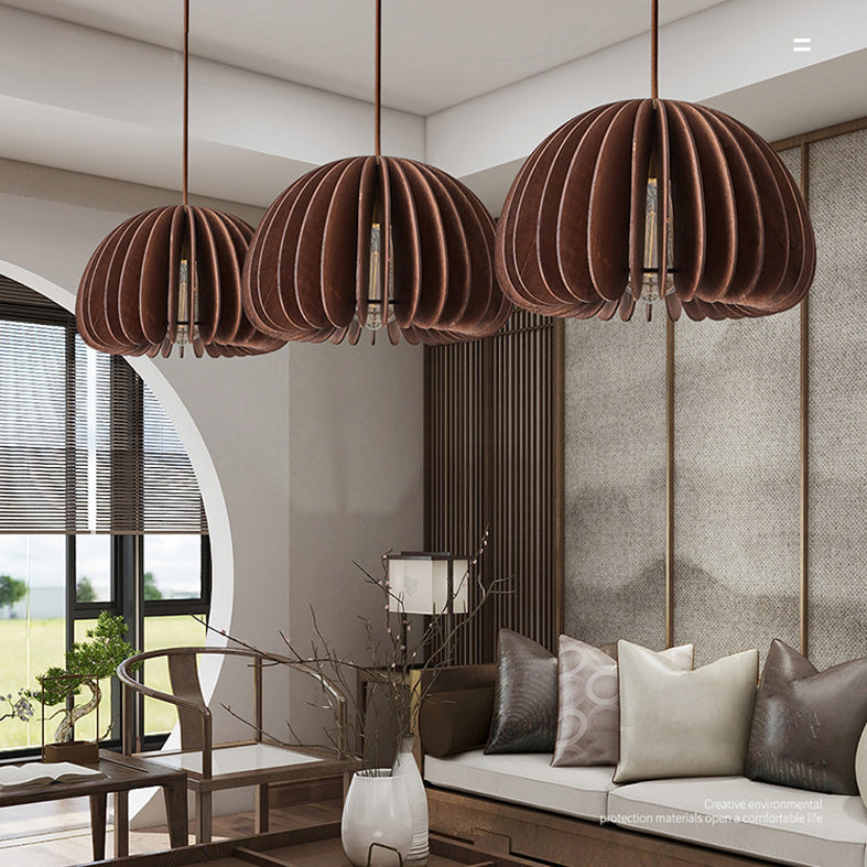 1 Light Pumpkin Hanging Ceiling Lights Creative Modern Wood Pendant for Clothing Store