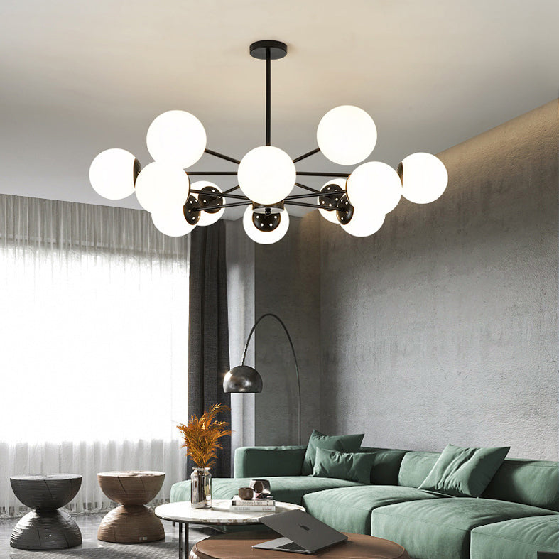 Modern Simplicity Round Ceiling Chandelier Milk Glass Hanging Light for Living Room