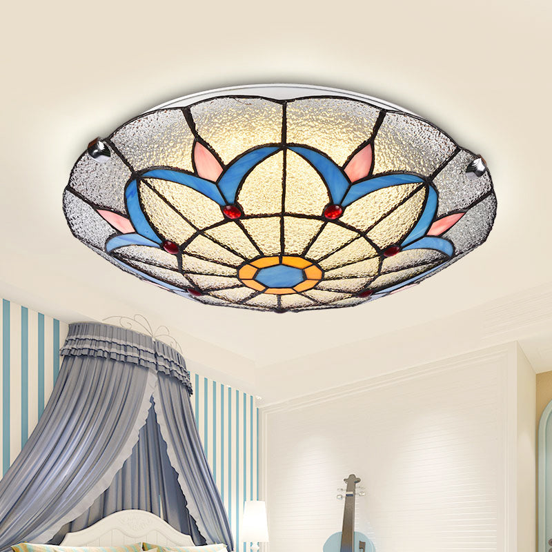 Luminaire de plafond bleu de Style méditerranéen, lampe encastrée en verre d'art roulé à la main en forme de bol