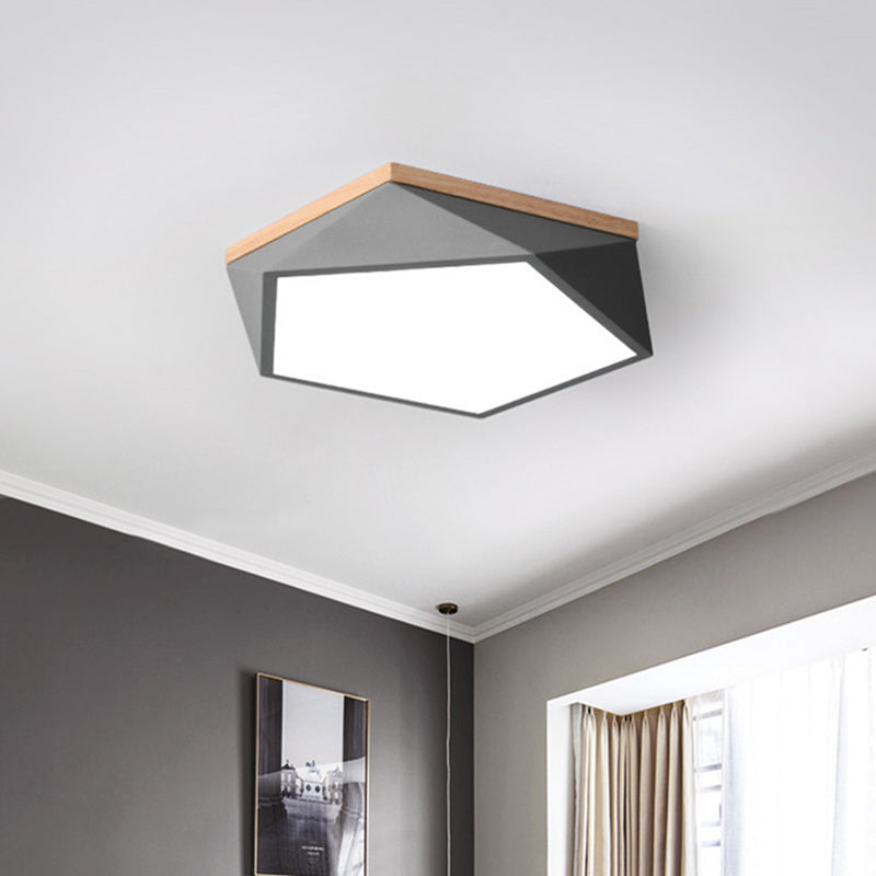 Wooden Geometric LED Ceiling Light in Modern Minimalist Style Wrought Iron Macaron Flush Mount with Acrylic Shade