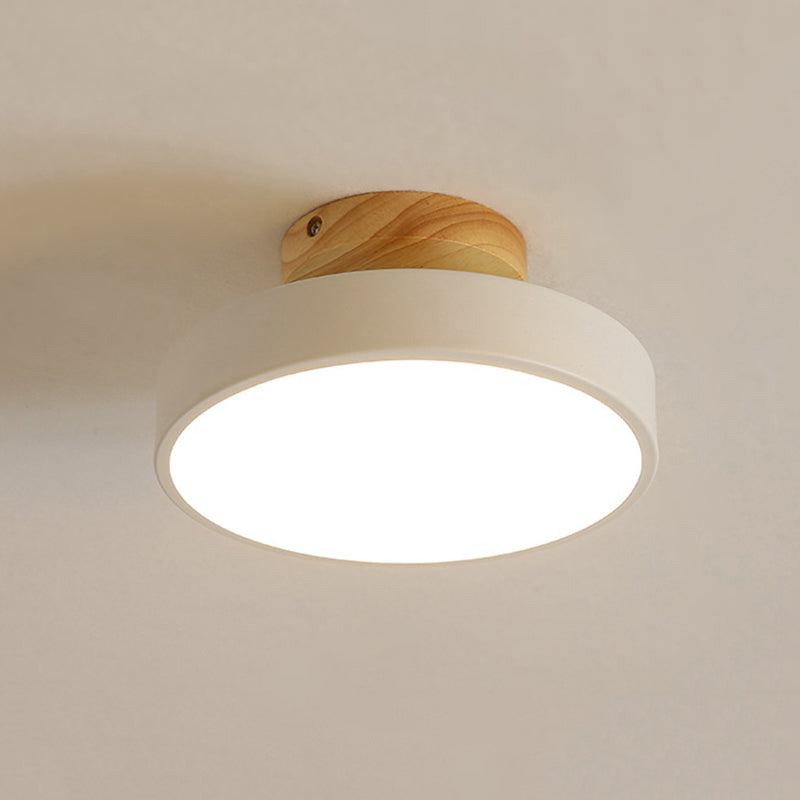 Plafoniera LED Macaron moderna e alla moda, circolare in legno, da incasso, con paralume in acrilico