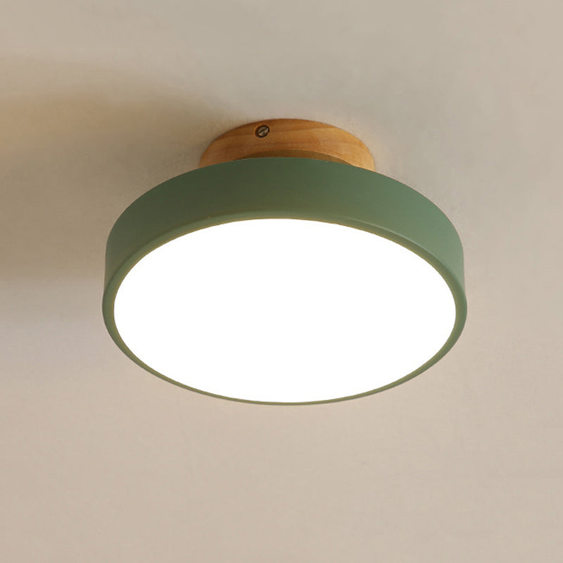 Plafoniera LED Macaron moderna e alla moda, circolare in legno, da incasso, con paralume in acrilico