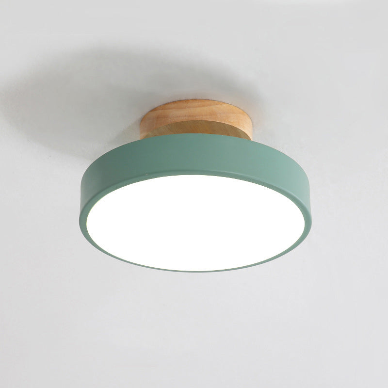 Plafoniera LED Macaron moderna e alla moda, circolare in legno, da incasso, con paralume in acrilico