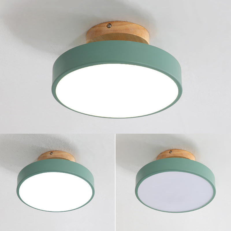 Plafoniera LED Macaron moderna e alla moda, circolare in legno, da incasso, con paralume in acrilico