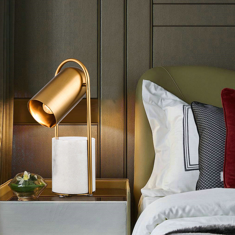 Gold Plated Cylindrical Table Light Post-modern 1 Head Metal Night Lamp with Marble Base