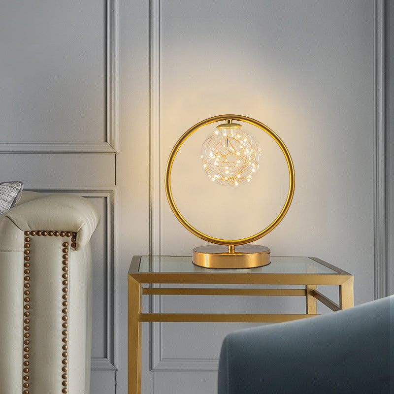 Ball Clear Glass Table Lamp Modern Starry LED Nightstand Light for Living Room