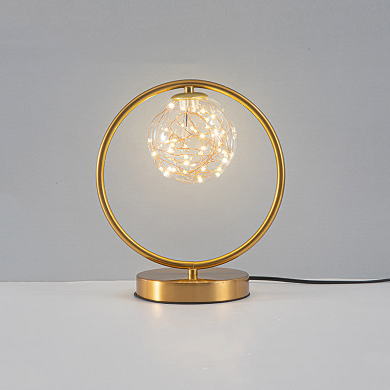Ball Clear Glass Table Lamp Modern Starry LED Nightstand Light for Living Room