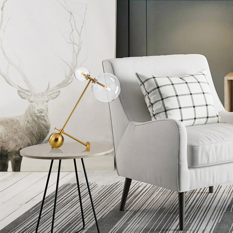 Transparent Glass Globe Table Light Postmodern 2-Bulb Gold Nightstand Lamp for Living Room