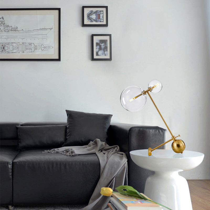 Transparent Glass Globe Table Light Postmodern 2-Bulb Gold Nightstand Lamp for Living Room