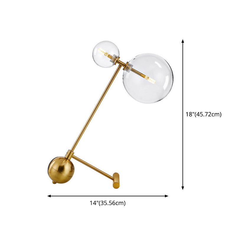 Transparent Glass Globe Table Light Postmodern 2-Bulb Gold Nightstand Lamp for Living Room