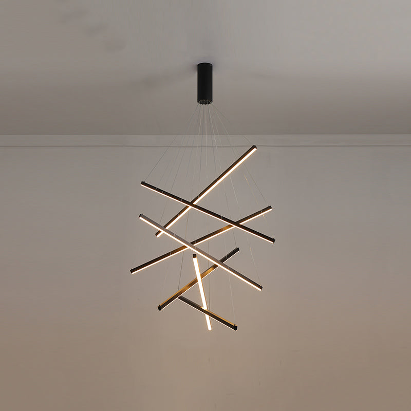 Nieuwe moderne zwarte lineaire kroonluchter verlichtingsarmaturen Metalen LED -hangende lamp voor woonkamer