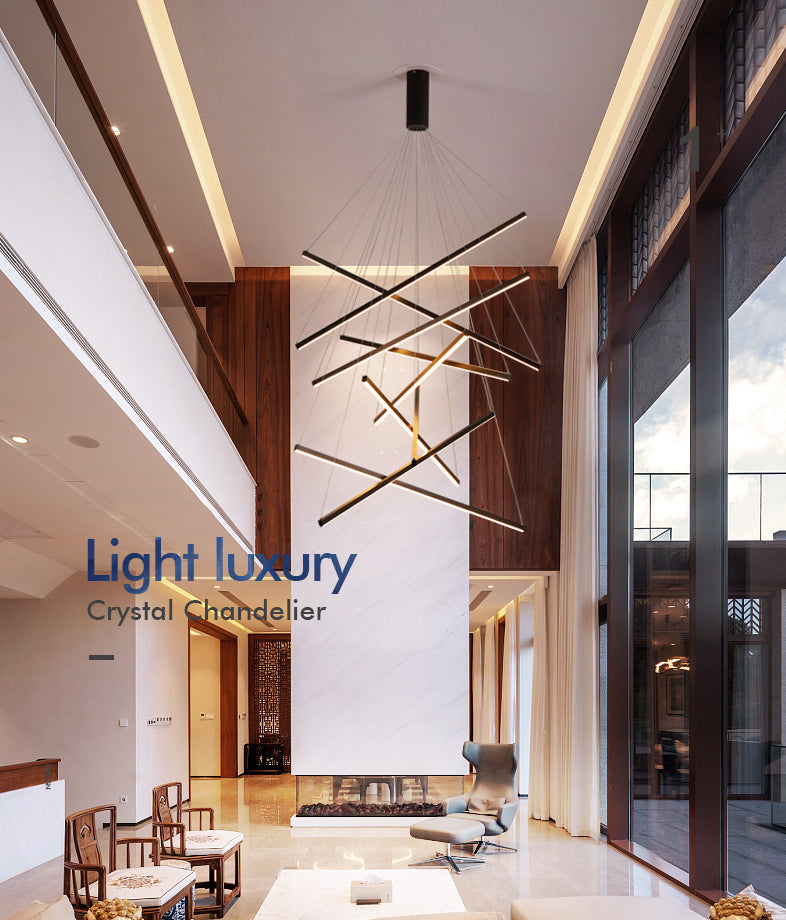 Nieuwe moderne zwarte lineaire kroonluchter verlichtingsarmaturen Metalen LED -hangende lamp voor woonkamer