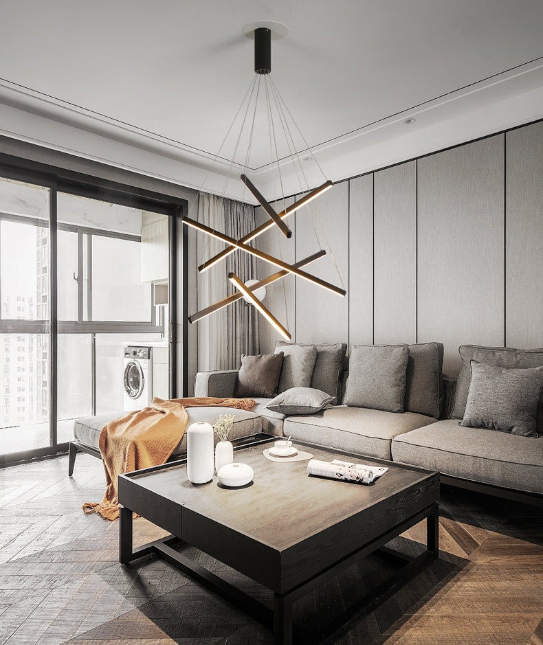 Nieuwe moderne zwarte lineaire kroonluchter verlichtingsarmaturen Metalen LED -hangende lamp voor woonkamer