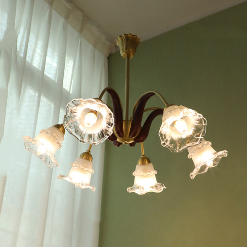 Floral Dining Room Chandelier Country Style Glass Suspension Lighting Fixture