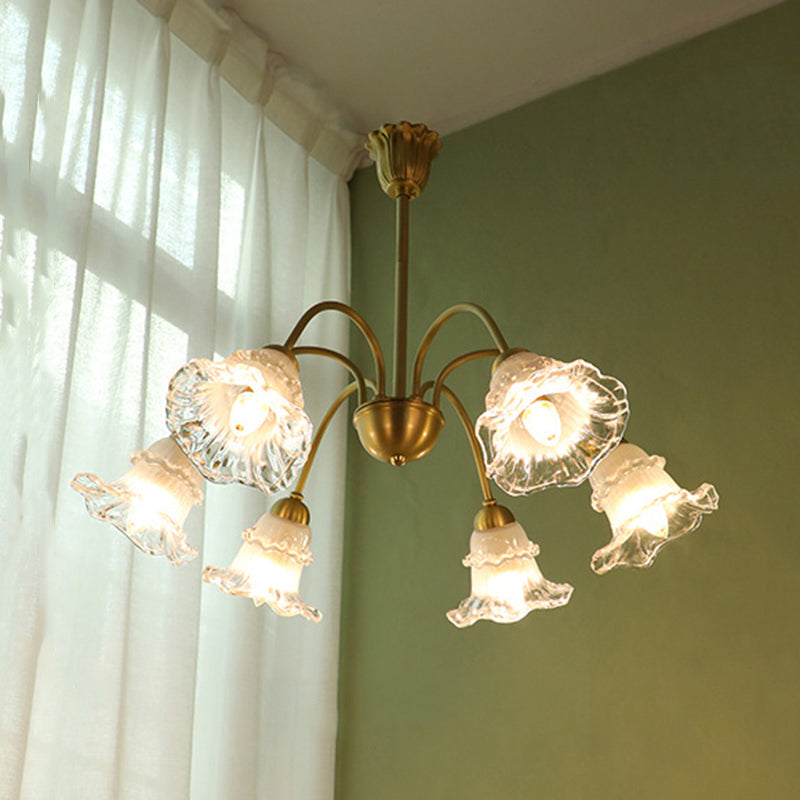 Floral Dining Room Chandelier Country Style Glass Suspension Lighting Fixture