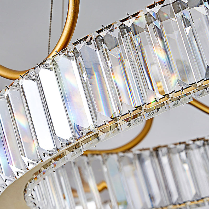 Beveled K9 Crystal Gold Pendant Light Crown Contemporary LED Ceiling Light for Bedroom