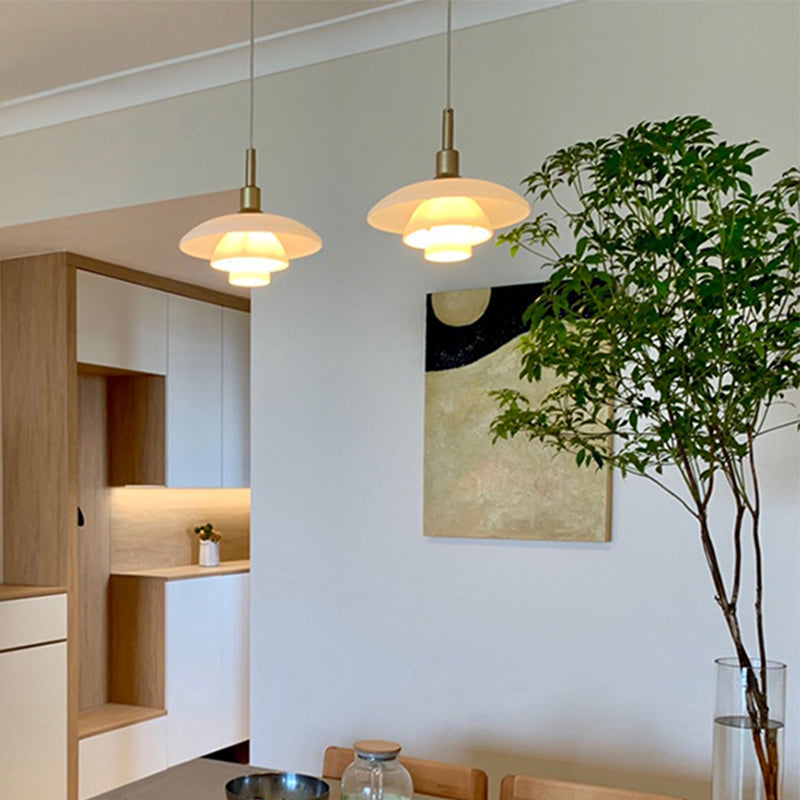 1-Light White Glass Suspended Lighting Fixture Minimalism Pendant Light Kit for Bedroom