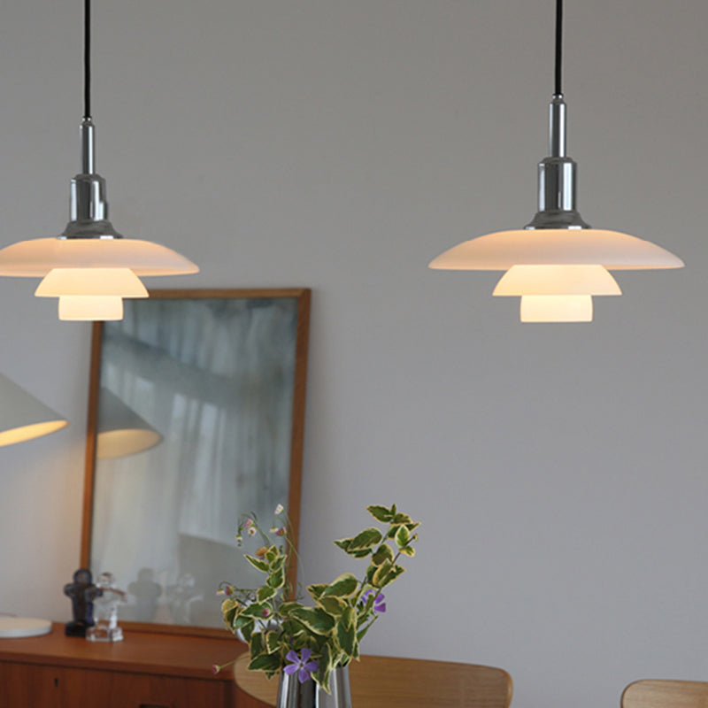 1-Light White Glass Suspended Lighting Fixture Minimalism Pendant Light Kit for Bedroom