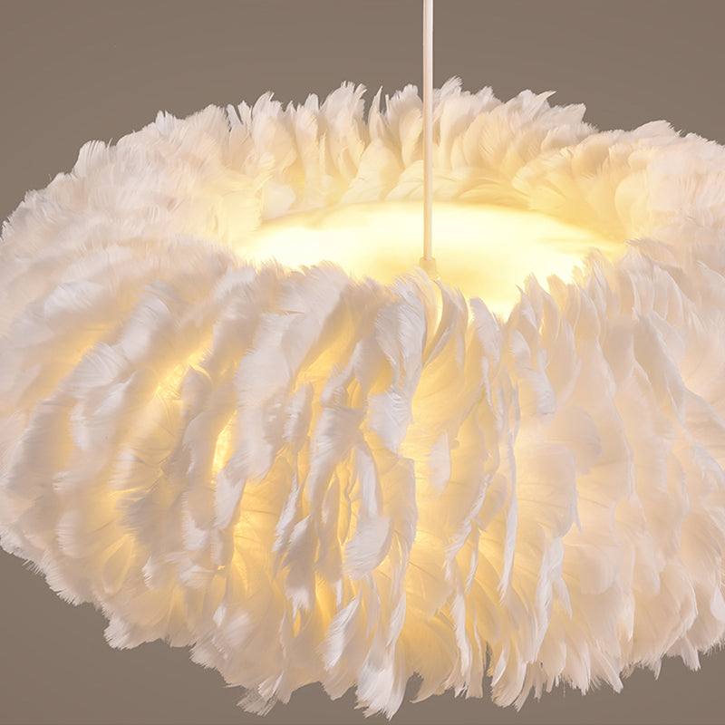 Drum Chandelier Light Fixture Modern Simplicity Feather Shade Pendant Lighting for Restaurant