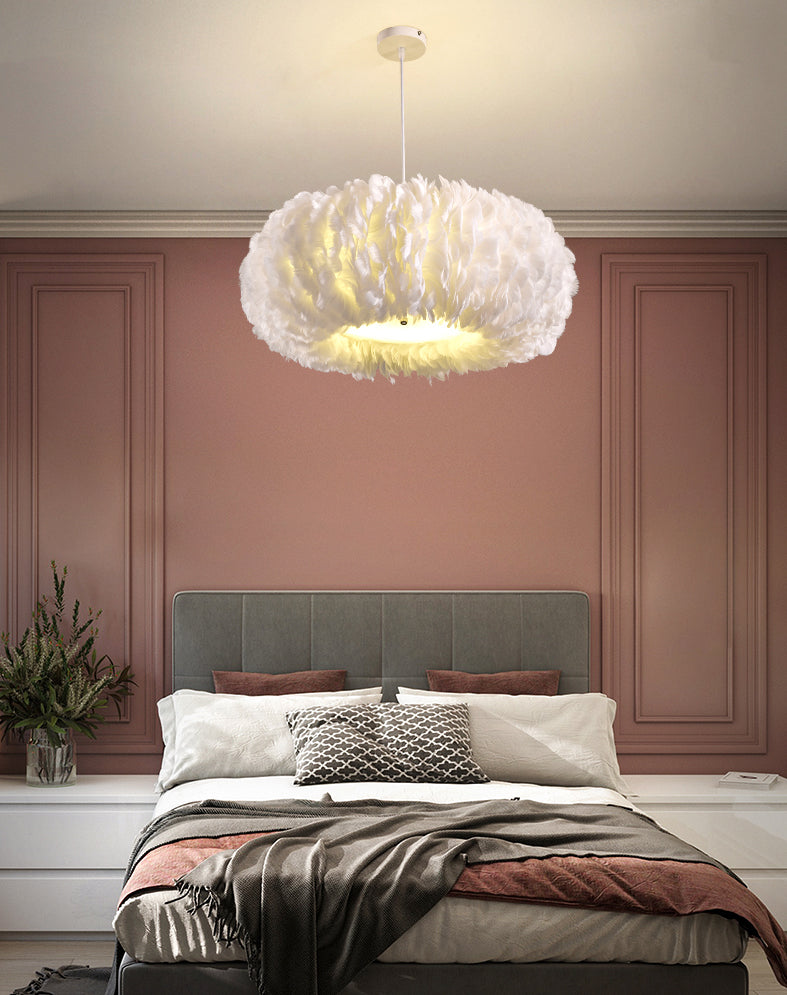 Drum Chandelier Light Fixture Modern Simplicity Feather Shade Pendant Lighting for Restaurant