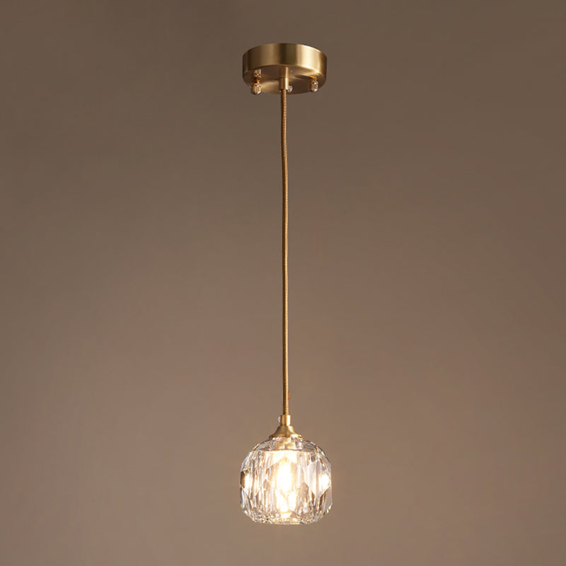 Goldene Einheizlicht in modernem Luxusstil Kupferkugel Hanging Lampe mit Kristallschatten