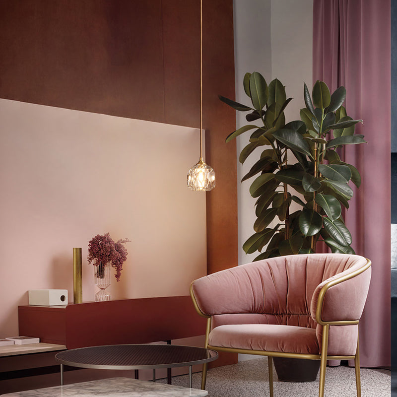 Gold Single Pendant Light in Modern Luxury Style Copper Globe Hanging Lamp with Crystal Shade