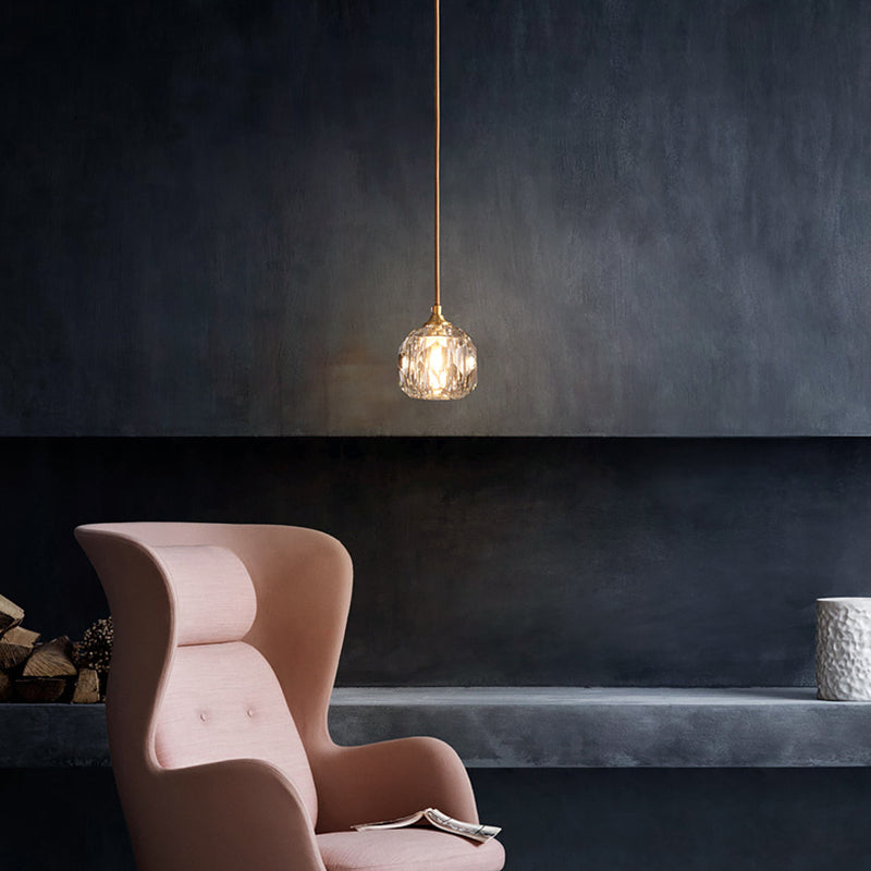 Gold Single Pendant Light in Modern Luxury Style Copper Globe Hanging Lamp with Crystal Shade