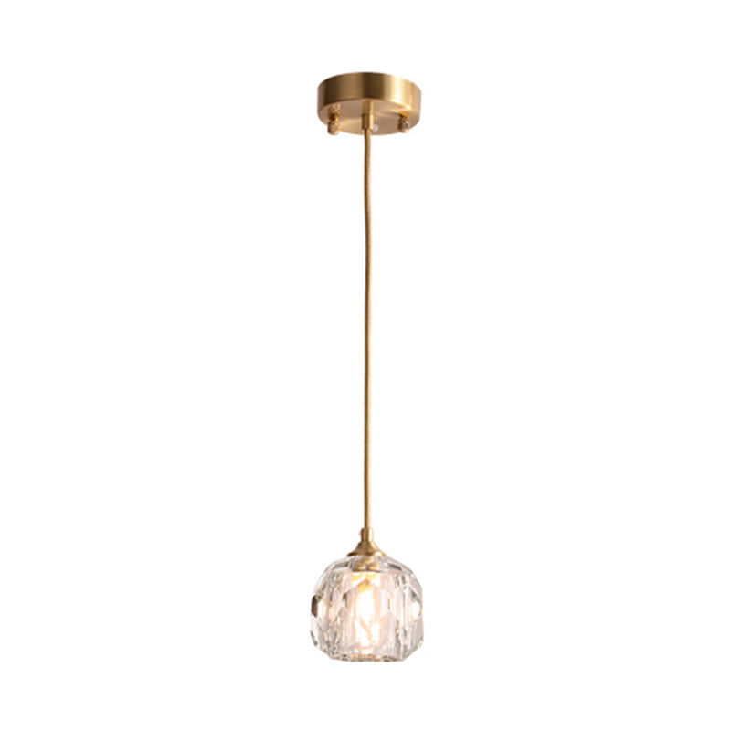Gold Single Pendant Light in Modern Luxury Style Copper Globe Hanging Lamp with Crystal Shade