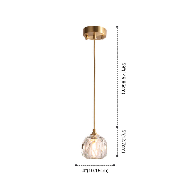 Gold Single Pendant Light in Modern Luxury Style Copper Globe Hanging Lamp with Crystal Shade