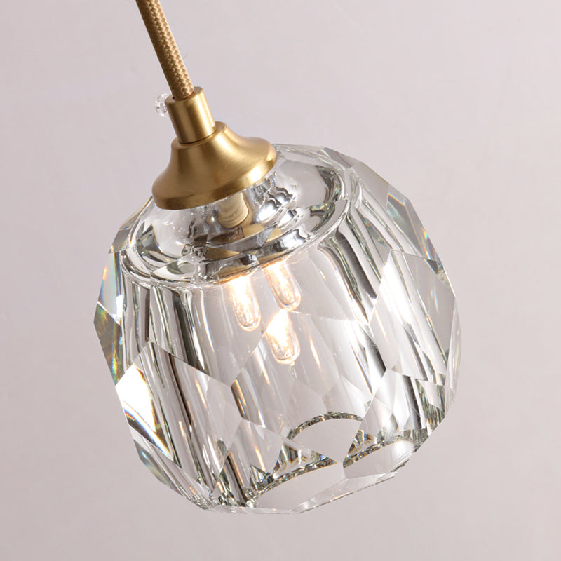 Gold Single Pendant Light in Modern Luxury Style Copper Globe Hanging Lamp with Crystal Shade