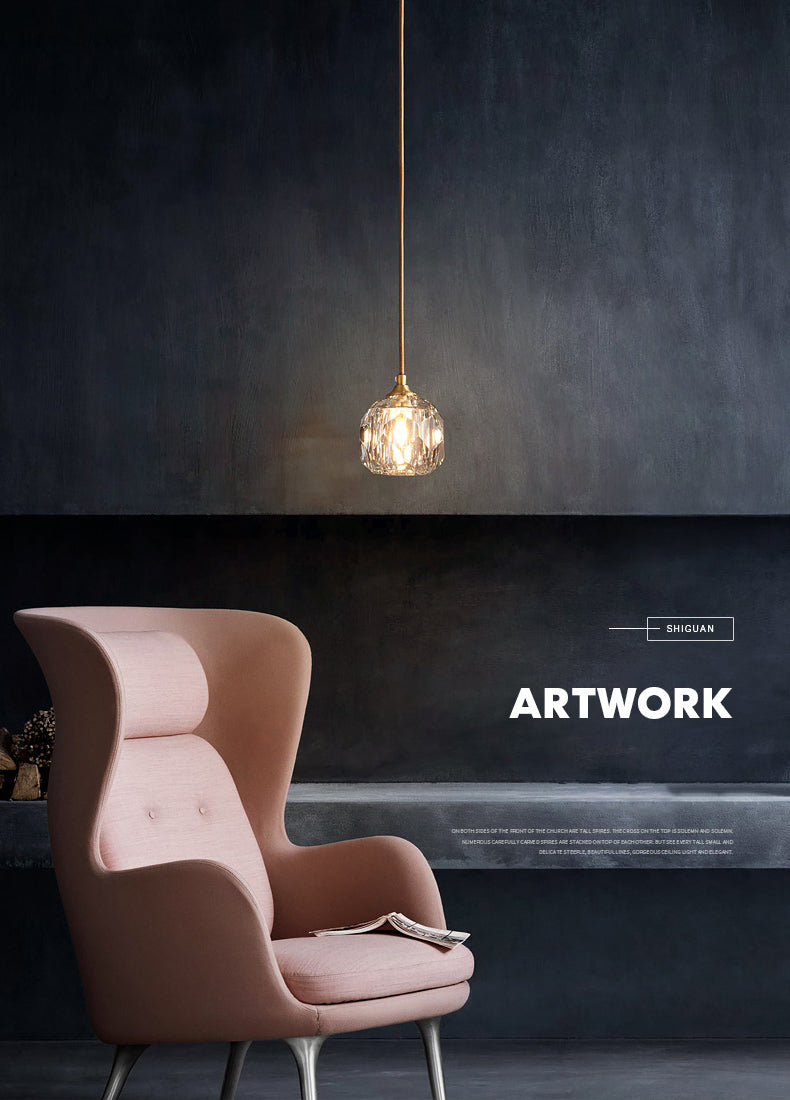 Gold Single Pendant Light in Modern Luxury Style Copper Globe Hanging Lamp with Crystal Shade