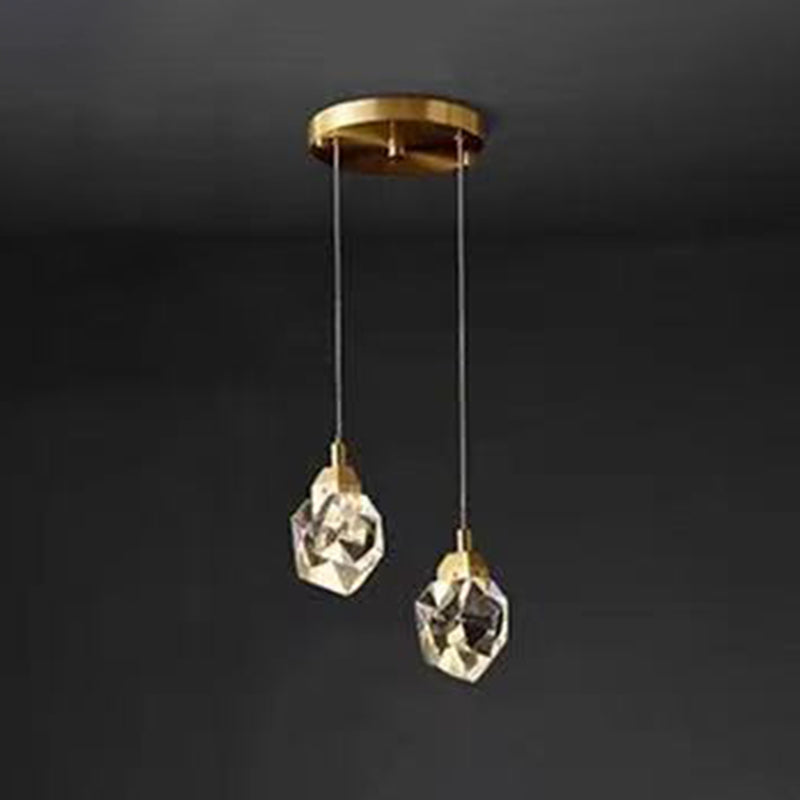 Copper Gold LED Hanging Lamp in Modern Artistic Style Crystal Geometric Pendant Light for Dining Room